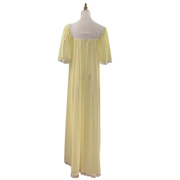 Vintage 90s Lucie Ann Buttercup Yellow Nylon Tulip & Lace Maxi Nightgown Size S - Picture 7 of 12
